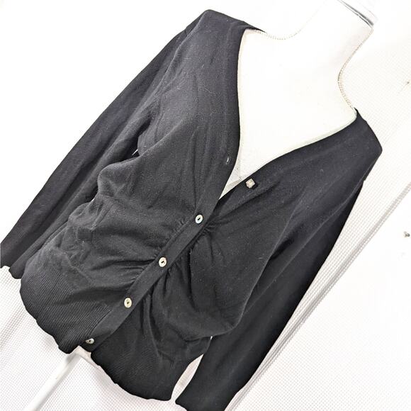 CACHE! ELEGANT JEWELED & MOP BUTTON BLACK LIGHTWEIGHT CARDIGAN SWEATER! SZ L - Picture 9 of 9